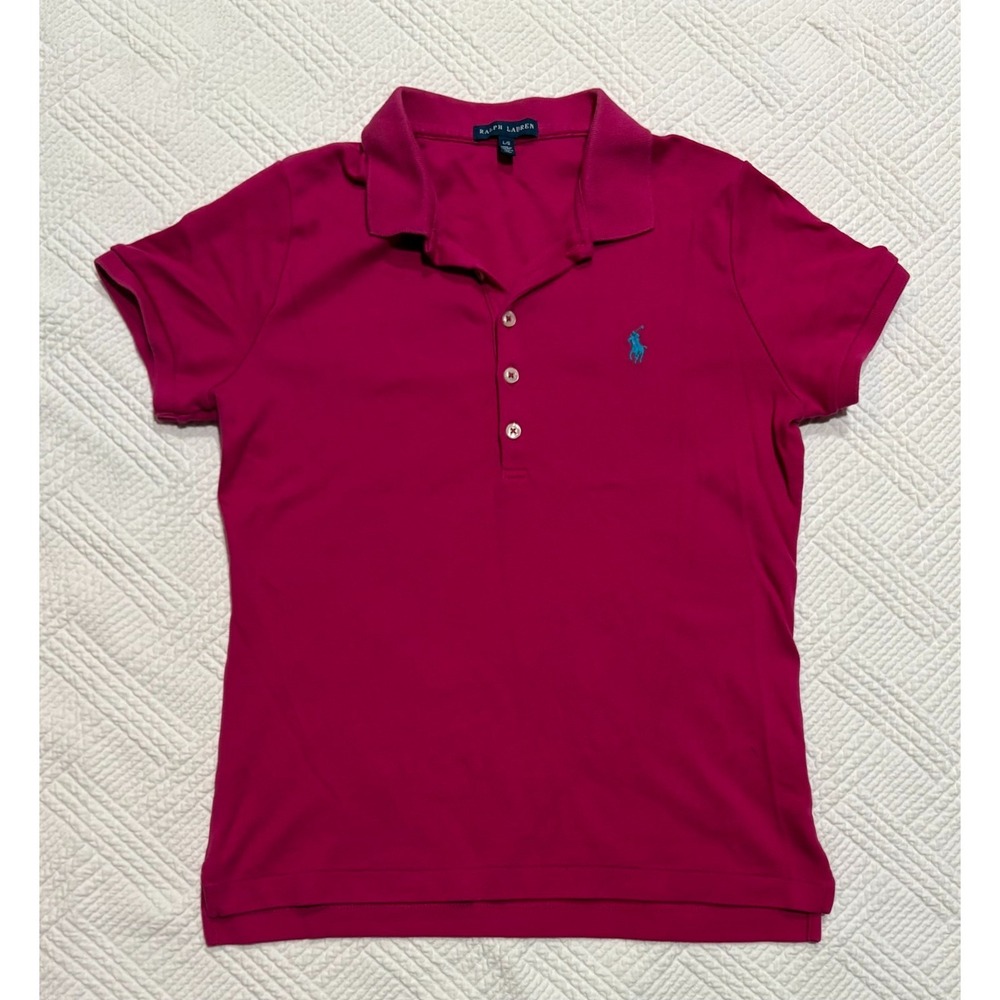 Ralph Lauren Youth Girls Polo Size Large Pink Collar Classic Short Sleeve